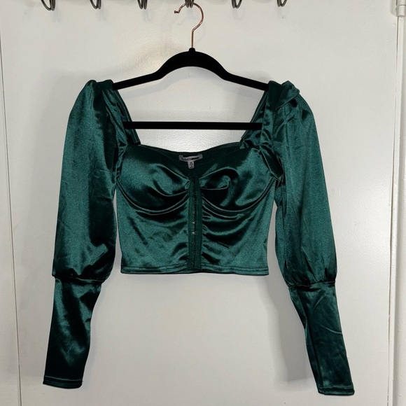 Fashion Nova Green Puff Sleeve Crop Blouse Size XS - Picture 4 of 15